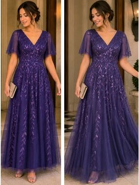 PURPLE SEQUIN Ever Pretty Embroidered TULLE DRESS Prom LONG Graduation Size 12